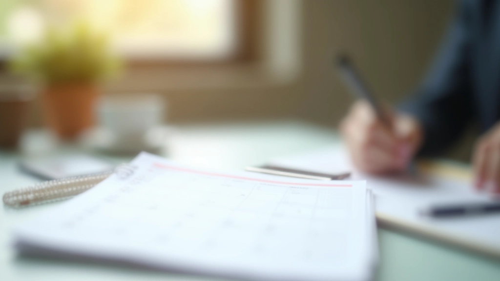 Desk planner with pen and coffee cup, showing weekly schedule and task list