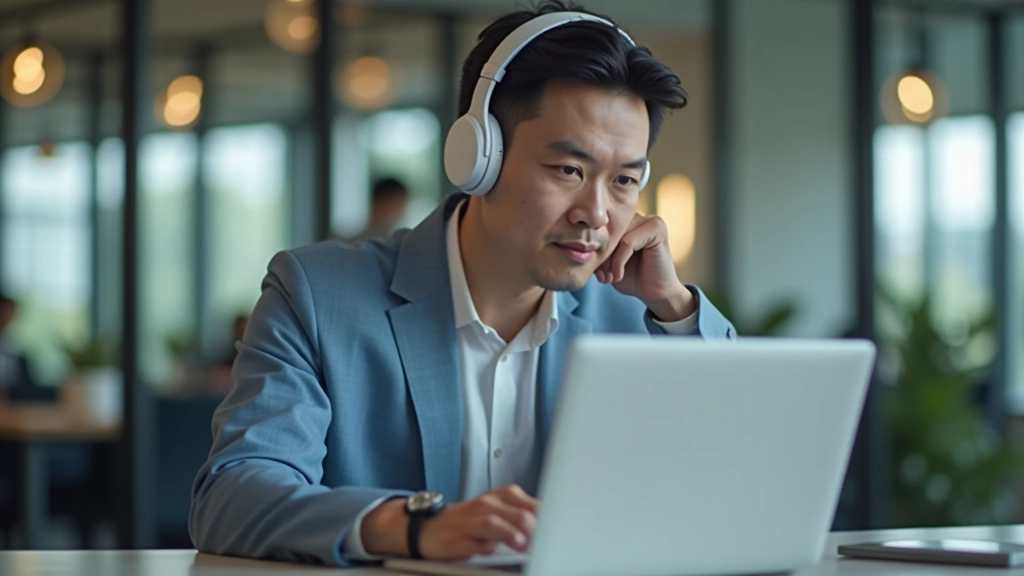 Person at desk with do not disturb sign and headphones, focused work